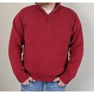 Vintage 1990s Men's Red Classic Izod Henley Pullover Sweater Ribbed Logo